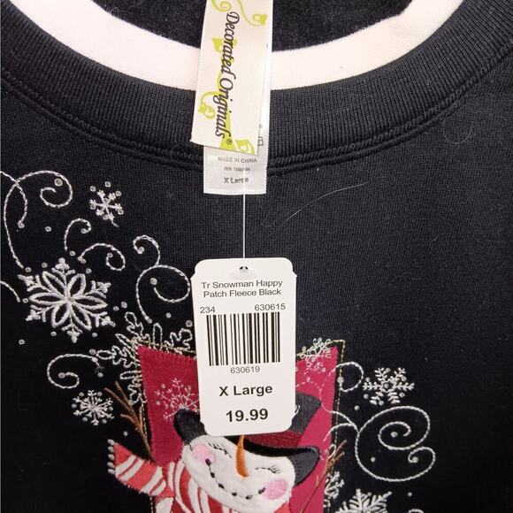 NWT Decorated Originals XL Snowman Applique Black Sweatshirt - Picture 3 of 4